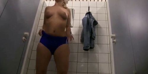 fucked in pool changing room in one piece bathing suit