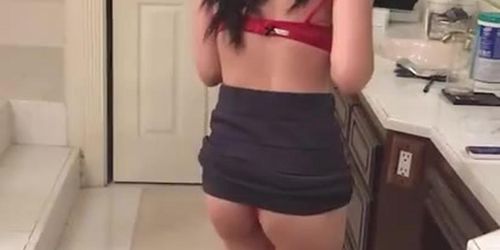 Asian amateur teen performs striptease in bathroom