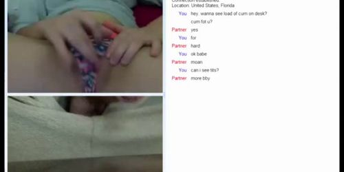 Pink shaved pussy caught on video-chat