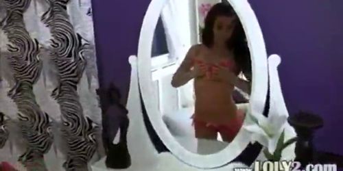brunette testing new pants and dildo - video 1