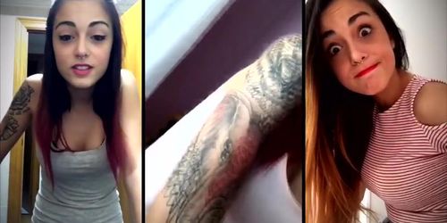 Beautiful young brunnete smoking fetish split-screen