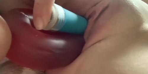 Juicy tiny teen pussy double stuffed 