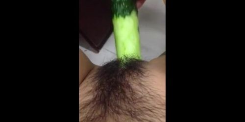 Horney Chinese student shape cucumber as cock and fuck herse