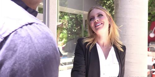 Real Estate agent sucking a big black monster cock (Britney Amber)