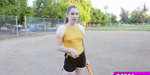 Gabriela Bobbi and Natalie kneels down and pass around their coach penis