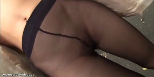 Japanese teen in pantyhose fucked outdoor by random man