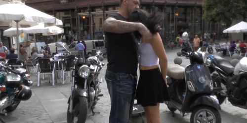 Petite slave is fucked in public bar (Pamela Sanchez)