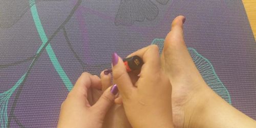 Cute Arabic Feet in Purple Socks with Toe Painting FOOT FETISH