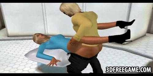 A hot pair of 3D babes are riding a big cock in a spaceship