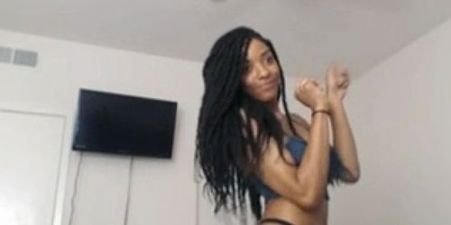 Busty ebony sucks a fake black cock - video 1