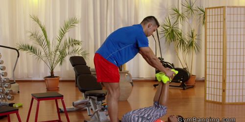 Fit teen ebony has workout and fuck