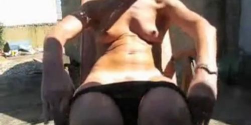 british mature masturbating in backyard - self filming - video 1