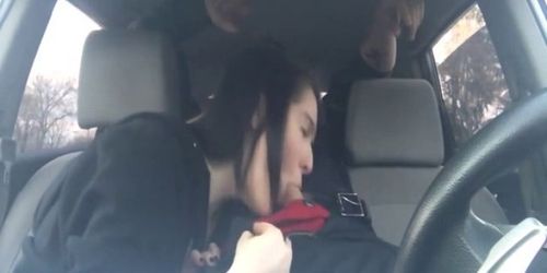 Lucky guy sits back and gets sucked in the car