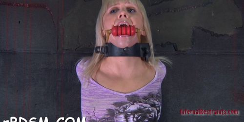 Adorable blonde girlie is gently touching her slit era