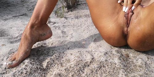 Petite French Nudist Teen Peeing And Masturbating On A Public Beach