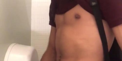 Jerking off almost caught in bathroom