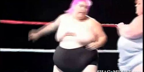 Two obese bitches fucked by a horny midget