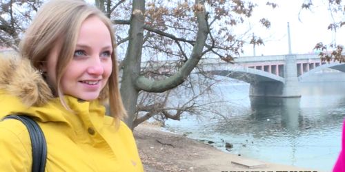 Massage loving euro enjoys oral in public