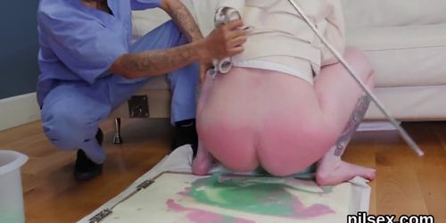 Frisky chick is brought in butthole assylum for painful treatment