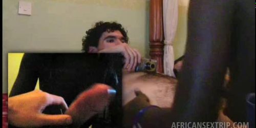 Afro babe sucking and taking huge white dick deep in twat