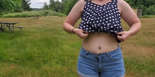 Stranger playing with my pussy in public with flashing
