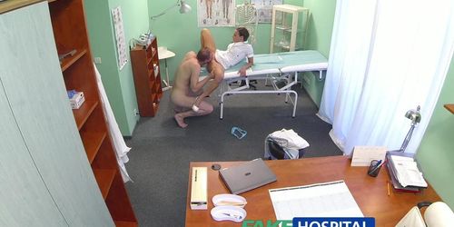 FakeHospital Patient gives his hot brunette nurse a cream pie