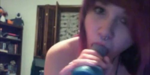 Emo Girl Sucks On Her Dildo