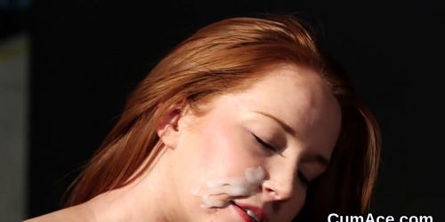 Sexy idol gets cumshot on her face swallowing all the load - video 1