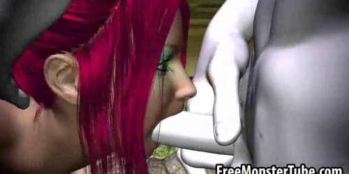 3D redhead gets fucked hard by an alien outdoors