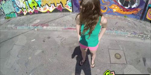 Crazy bitch Molly Jane showing her tits in public and gets screwed