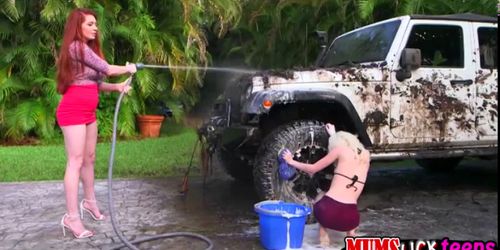 Milf Veronica fucks teen in a car wash