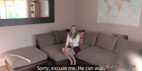 Green haired amateur anal fingered in casting