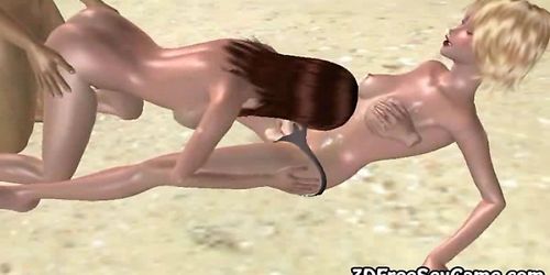 3d redhad ทารกดูดไก่บนชายหาด