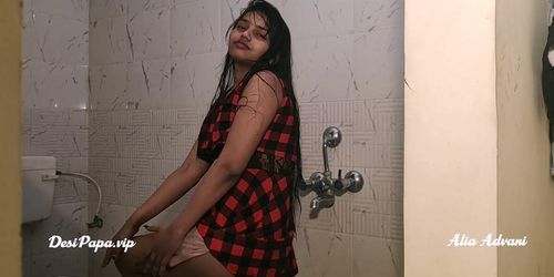 beautiful Indian desi bollywood model Alia Advani in bathroom taking shower