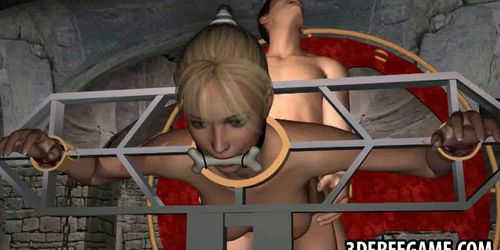 Restrained 3D cartoon blonde babe gets fucked hard