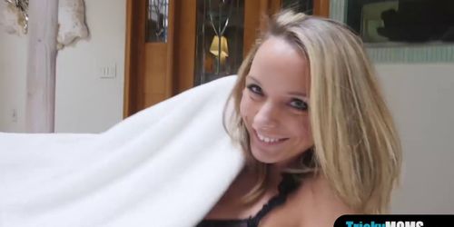 Hot blonde stepmom shows off her pro blowjob skills