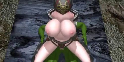 Animated babe with huge round boobs riding