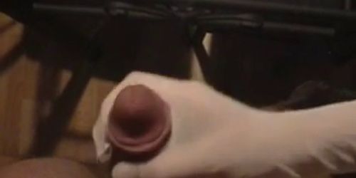 nylon handjob with cumshot