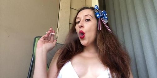 America's Sweetheart Goddess D Smoking on the 4th of July - Red Nails - Red Lipstick - Marlboro 100 (July Red)