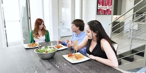 Danis sexy red hair bounces back and forth as she gets pounded