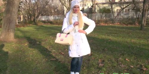 Real blonde amateur getting pulled by lucky stranger