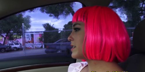 Cosplay hitchhiker with braces sucking cock after teasing