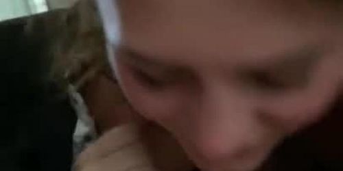 Naughty Brunette Giving BlowJob FOR FIRST TIME 