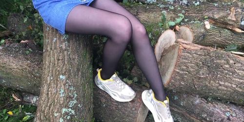 In the forest in black tights