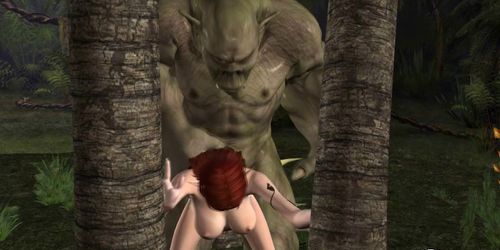 Super hot redhead elf fucked by green troll