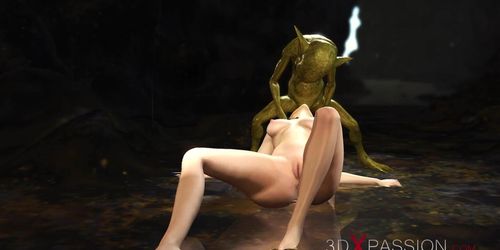 3DXPASSION - Sex in the mystical cave Green monster Boggles fucks hard a young queen
