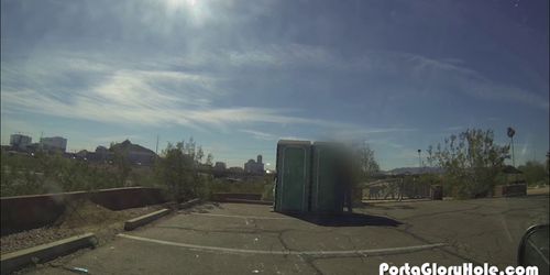 Girl swallows cum on hiking trail in a Porta Potty Gloryhole