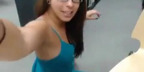 Geeky girl with a big phat ass masturbates in the library