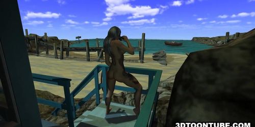 Foxy 3D lesbian girl gets licked while on a boat