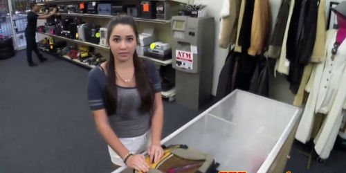 Broke college babe fucked in pawnshop